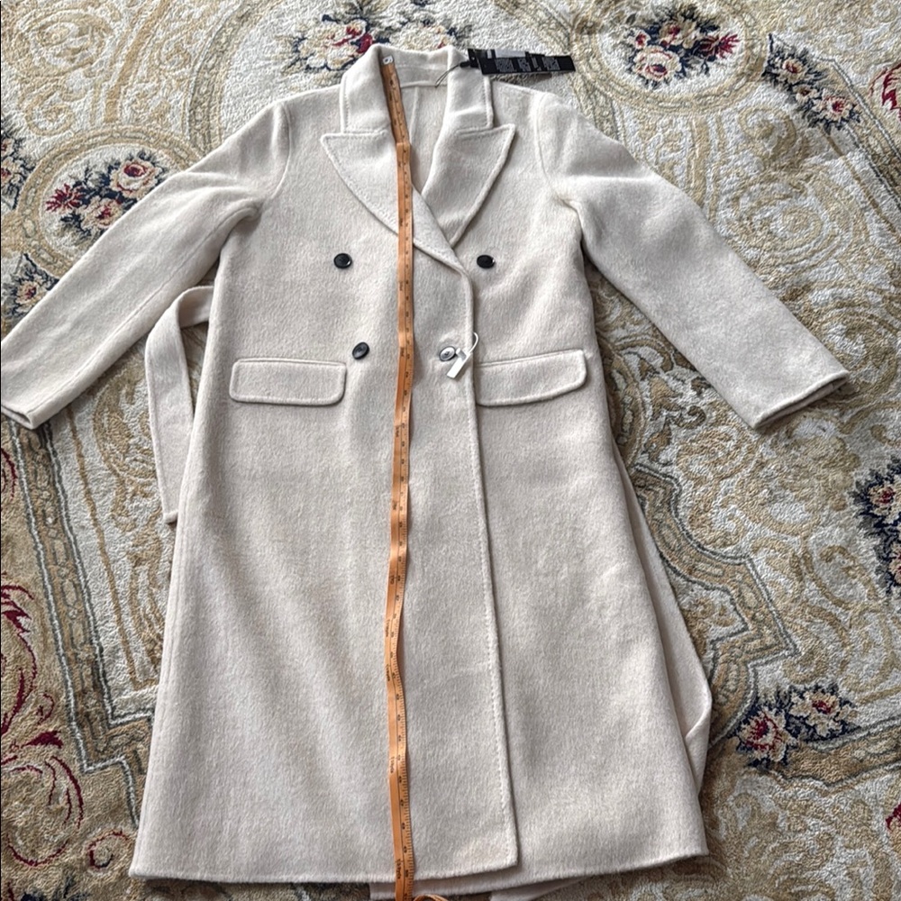 Elegant Cream Double-Breasted Women's Coat